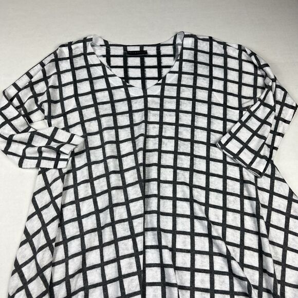 Nallie & Millie Asymmetric Tunic Grid Windowpane 3/4 Sleeve Boho Top MEDIUM - Picture 3 of 11
